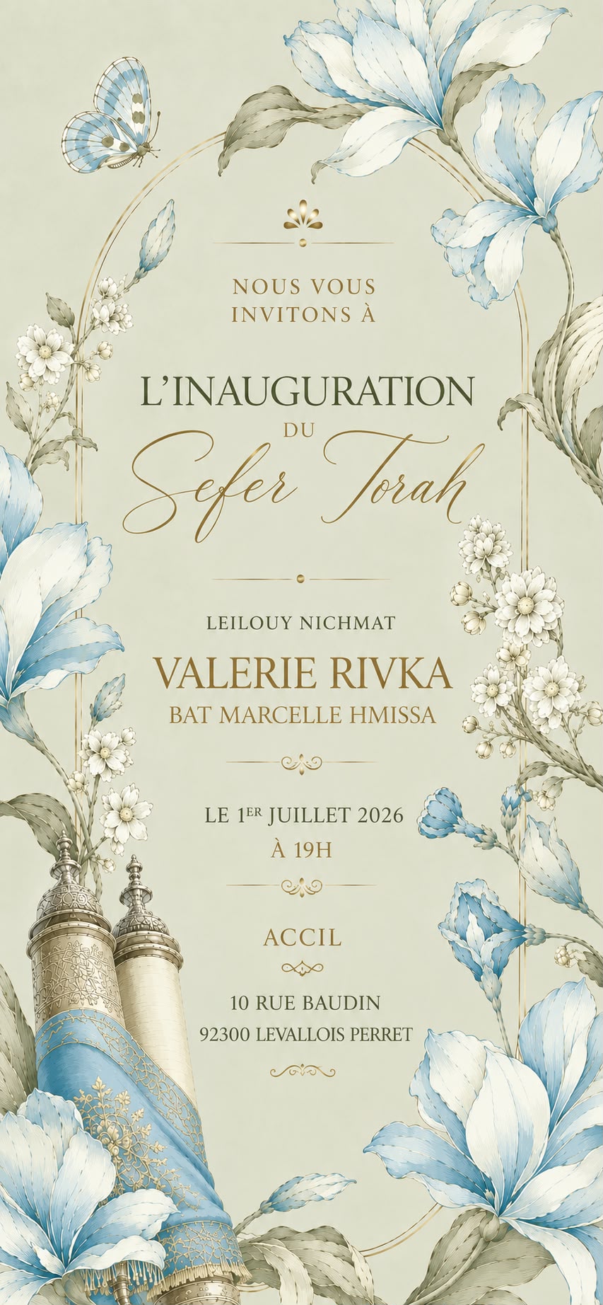 Invitation a l'inauguration du Sefer Torah, le 1er juillet 2026 a 19h, ACCIL, 10 rue Baudin, 92300 Levallois Perret